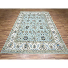 Load image into Gallery viewer, 8&#39;1&quot;x9&#39;10&quot; Morning Blue, Veggie Dyes, Agra, Shah Abbas Flower Vines Design, Hand Knotted, Natural Wool, Denser Weave, Oriental Rug FWR456798