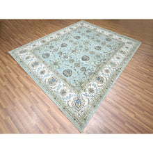 Load image into Gallery viewer, 8&#39;1&quot;x9&#39;10&quot; Morning Blue, Veggie Dyes, Agra, Shah Abbas Flower Vines Design, Hand Knotted, Natural Wool, Denser Weave, Oriental Rug FWR456798