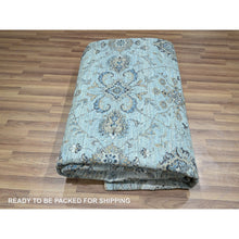 Load image into Gallery viewer, 8&#39;1&quot;x9&#39;10&quot; Morning Blue, Veggie Dyes, Agra, Shah Abbas Flower Vines Design, Hand Knotted, Natural Wool, Denser Weave, Oriental Rug FWR456798