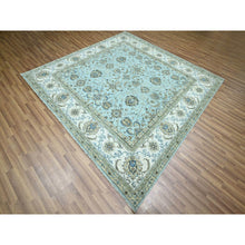 Load image into Gallery viewer, 8&#39;1&quot;x8&#39;1&quot; Crystal Blue, Agra, Shah Abbas Flower Vines Design, Luxurious Wool, Denser Weave, Vegetable Dyes, Hand Knotted, Square, Oriental Rug FWR456804