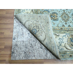 8'1"x8'1" Crystal Blue, Agra, Shah Abbas Flower Vines Design, Luxurious Wool, Denser Weave, Vegetable Dyes, Hand Knotted, Square, Oriental Rug FWR456804