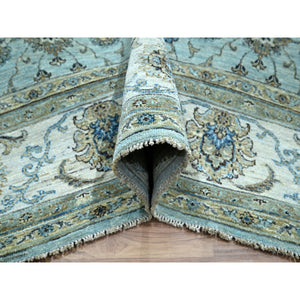 8'1"x8'1" Crystal Blue, Agra, Shah Abbas Flower Vines Design, Luxurious Wool, Denser Weave, Vegetable Dyes, Hand Knotted, Square, Oriental Rug FWR456804