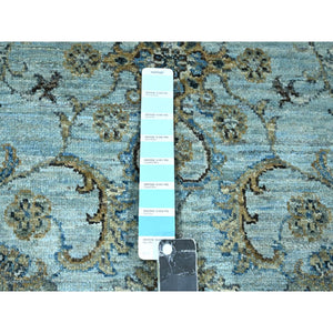 8'1"x8'1" Crystal Blue, Agra, Shah Abbas Flower Vines Design, Luxurious Wool, Denser Weave, Vegetable Dyes, Hand Knotted, Square, Oriental Rug FWR456804