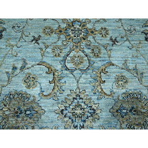 8'1"x8'1" Crystal Blue, Agra, Shah Abbas Flower Vines Design, Luxurious Wool, Denser Weave, Vegetable Dyes, Hand Knotted, Square, Oriental Rug FWR456804