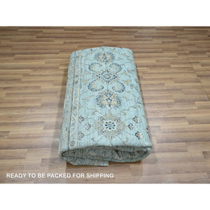 8'1"x8'1" Crystal Blue, Agra, Shah Abbas Flower Vines Design, Luxurious Wool, Denser Weave, Vegetable Dyes, Hand Knotted, Square, Oriental Rug FWR456804