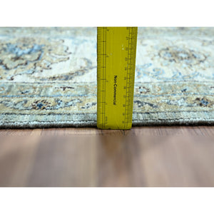 8'1"x8'1" Crystal Blue, Agra, Shah Abbas Flower Vines Design, Luxurious Wool, Denser Weave, Vegetable Dyes, Hand Knotted, Square, Oriental Rug FWR456804