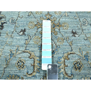 6'x9'1" Baby Blue, Hand Knotted, Agra, Shah Abbas Flower Vines Design, Pure Wool, Veggie Dyes, Denser Weave, Oriental Rug FWR456822