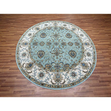 Load image into Gallery viewer, 7&#39;x7&#39; Crystal Blue, Natural Dyes, Agra, Shah Abbas Flower Vines Design, Hand Knotted, Luxurious Wool, Denser Weave, Round, Oriental Rug FWR456828
