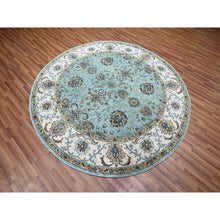 Load image into Gallery viewer, 7&#39;x7&#39; Crystal Blue, Natural Dyes, Agra, Shah Abbas Flower Vines Design, Hand Knotted, Luxurious Wool, Denser Weave, Round, Oriental Rug FWR456828