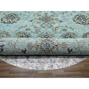 7'x7' Crystal Blue, Natural Dyes, Agra, Shah Abbas Flower Vines Design, Hand Knotted, Luxurious Wool, Denser Weave, Round, Oriental Rug FWR456828