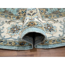 Load image into Gallery viewer, 7&#39;x7&#39; Crystal Blue, Natural Dyes, Agra, Shah Abbas Flower Vines Design, Hand Knotted, Luxurious Wool, Denser Weave, Round, Oriental Rug FWR456828
