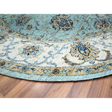 Load image into Gallery viewer, 7&#39;x7&#39; Crystal Blue, Natural Dyes, Agra, Shah Abbas Flower Vines Design, Hand Knotted, Luxurious Wool, Denser Weave, Round, Oriental Rug FWR456828