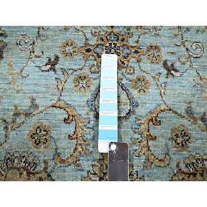 7'x7' Crystal Blue, Natural Dyes, Agra, Shah Abbas Flower Vines Design, Hand Knotted, Luxurious Wool, Denser Weave, Round, Oriental Rug FWR456828