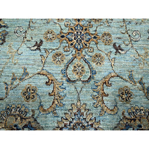 7'x7' Crystal Blue, Natural Dyes, Agra, Shah Abbas Flower Vines Design, Hand Knotted, Luxurious Wool, Denser Weave, Round, Oriental Rug FWR456828