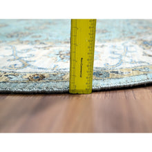 Load image into Gallery viewer, 7&#39;x7&#39; Crystal Blue, Natural Dyes, Agra, Shah Abbas Flower Vines Design, Hand Knotted, Luxurious Wool, Denser Weave, Round, Oriental Rug FWR456828
