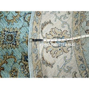 7'x7' Debonair Gray With Mix Of Harbor Gray, Hand Knotted, Modern With Abstract Pattern, Wool and Silk Oriental Round Rug FWR452076