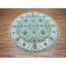Load image into Gallery viewer, 6&#39;1&quot;x6&#39;1&quot; Cerulean Blue, Hand Knotted, Agra, Shah Abbas Flower Vines Design, Vegetable Dyes, Luxurious Wool, Denser Weave, Round, Oriental Rug FWR456834