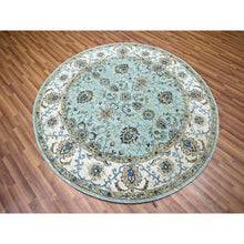 Load image into Gallery viewer, 6&#39;1&quot;x6&#39;1&quot; Cerulean Blue, Hand Knotted, Agra, Shah Abbas Flower Vines Design, Vegetable Dyes, Luxurious Wool, Denser Weave, Round, Oriental Rug FWR456834