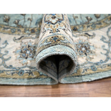 Load image into Gallery viewer, 6&#39;1&quot;x6&#39;1&quot; Cerulean Blue, Hand Knotted, Agra, Shah Abbas Flower Vines Design, Vegetable Dyes, Luxurious Wool, Denser Weave, Round, Oriental Rug FWR456834