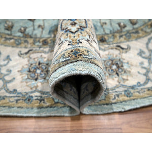 6'1"x6'1" Cerulean Blue, Hand Knotted, Agra, Shah Abbas Flower Vines Design, Vegetable Dyes, Luxurious Wool, Denser Weave, Round, Oriental Rug FWR456834