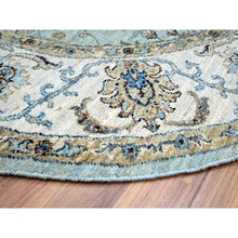 Load image into Gallery viewer, 6&#39;1&quot;x6&#39;1&quot; Cerulean Blue, Hand Knotted, Agra, Shah Abbas Flower Vines Design, Vegetable Dyes, Luxurious Wool, Denser Weave, Round, Oriental Rug FWR456834