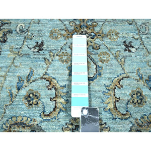 6'1"x6'1" Cerulean Blue, Hand Knotted, Agra, Shah Abbas Flower Vines Design, Vegetable Dyes, Luxurious Wool, Denser Weave, Round, Oriental Rug FWR456834
