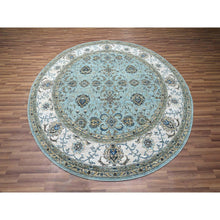Load image into Gallery viewer, 8&#39;x8&#39; Crystal Blue, Agra, Shah Abbas Flower Vines Design, Hand Knotted, Pure Wool, Natural Dyes, Denser Weave, Round, Oriental Rug FWR456840