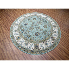 Load image into Gallery viewer, 8&#39;x8&#39; Crystal Blue, Agra, Shah Abbas Flower Vines Design, Hand Knotted, Pure Wool, Natural Dyes, Denser Weave, Round, Oriental Rug FWR456840