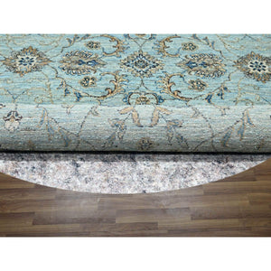 8'x8' Crystal Blue, Agra, Shah Abbas Flower Vines Design, Hand Knotted, Pure Wool, Natural Dyes, Denser Weave, Round, Oriental Rug FWR456840