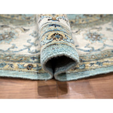 Load image into Gallery viewer, 8&#39;x8&#39; Crystal Blue, Agra, Shah Abbas Flower Vines Design, Hand Knotted, Pure Wool, Natural Dyes, Denser Weave, Round, Oriental Rug FWR456840