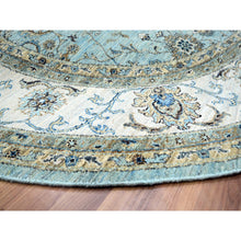 Load image into Gallery viewer, 8&#39;x8&#39; Crystal Blue, Agra, Shah Abbas Flower Vines Design, Hand Knotted, Pure Wool, Natural Dyes, Denser Weave, Round, Oriental Rug FWR456840