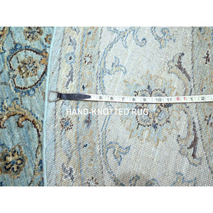 8'x8' Crystal Blue, Agra, Shah Abbas Flower Vines Design, Hand Knotted, Pure Wool, Natural Dyes, Denser Weave, Round, Oriental Rug FWR456840