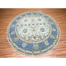 Load image into Gallery viewer, 9&#39;x9&#39; Cerulean Blue, Agra, All Over Shah Abbas Flower Design, Veggie Dyes, Densely Woven, Natural Wool, Hand Knotted, Round, Oriental Rug FWR456852