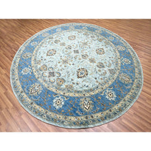 Load image into Gallery viewer, 9&#39;x9&#39; Cerulean Blue, Agra, All Over Shah Abbas Flower Design, Veggie Dyes, Densely Woven, Natural Wool, Hand Knotted, Round, Oriental Rug FWR456852