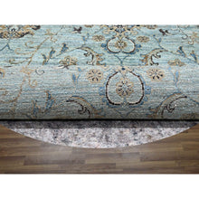 Load image into Gallery viewer, 9&#39;x9&#39; Cerulean Blue, Agra, All Over Shah Abbas Flower Design, Veggie Dyes, Densely Woven, Natural Wool, Hand Knotted, Round, Oriental Rug FWR456852