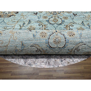 9'x9' Cerulean Blue, Agra, All Over Shah Abbas Flower Design, Veggie Dyes, Densely Woven, Natural Wool, Hand Knotted, Round, Oriental Rug FWR456852