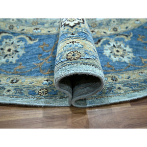 9'x9' Cerulean Blue, Agra, All Over Shah Abbas Flower Design, Veggie Dyes, Densely Woven, Natural Wool, Hand Knotted, Round, Oriental Rug FWR456852