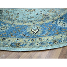 Load image into Gallery viewer, 9&#39;x9&#39; Cerulean Blue, Agra, All Over Shah Abbas Flower Design, Veggie Dyes, Densely Woven, Natural Wool, Hand Knotted, Round, Oriental Rug FWR456852