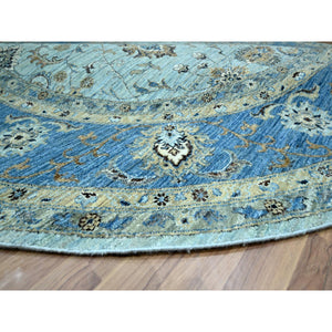 9'x9' Cerulean Blue, Agra, All Over Shah Abbas Flower Design, Veggie Dyes, Densely Woven, Natural Wool, Hand Knotted, Round, Oriental Rug FWR456852