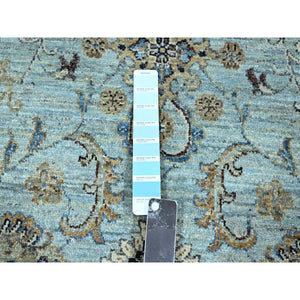 9'x9' Cerulean Blue, Agra, All Over Shah Abbas Flower Design, Veggie Dyes, Densely Woven, Natural Wool, Hand Knotted, Round, Oriental Rug FWR456852