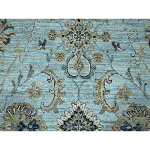 9'x9' Cerulean Blue, Agra, All Over Shah Abbas Flower Design, Veggie Dyes, Densely Woven, Natural Wool, Hand Knotted, Round, Oriental Rug FWR456852