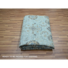 Load image into Gallery viewer, 9&#39;x9&#39; Cerulean Blue, Agra, All Over Shah Abbas Flower Design, Veggie Dyes, Densely Woven, Natural Wool, Hand Knotted, Round, Oriental Rug FWR456852