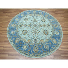 Load image into Gallery viewer, 7&#39;2&quot;x7&#39;2&quot; Powder Blue, Denser Weave, Agra, All Over Shah Abbas Flower Design, Vegetable Dyes, Pure Wool, Hand Knotted, Round, Oriental Rug FWR456858