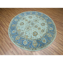Load image into Gallery viewer, 7&#39;2&quot;x7&#39;2&quot; Powder Blue, Denser Weave, Agra, All Over Shah Abbas Flower Design, Vegetable Dyes, Pure Wool, Hand Knotted, Round, Oriental Rug FWR456858