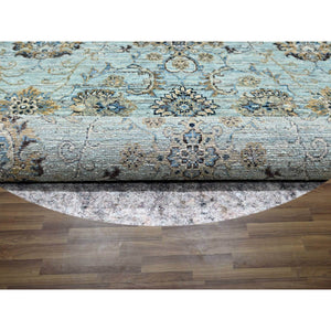 7'2"x7'2" Powder Blue, Denser Weave, Agra, All Over Shah Abbas Flower Design, Vegetable Dyes, Pure Wool, Hand Knotted, Round, Oriental Rug FWR456858
