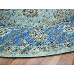 7'2"x7'2" Powder Blue, Denser Weave, Agra, All Over Shah Abbas Flower Design, Vegetable Dyes, Pure Wool, Hand Knotted, Round, Oriental Rug FWR456858