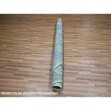 Load image into Gallery viewer, 7&#39;2&quot;x7&#39;2&quot; Powder Blue, Denser Weave, Agra, All Over Shah Abbas Flower Design, Vegetable Dyes, Pure Wool, Hand Knotted, Round, Oriental Rug FWR456858