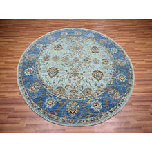 Load image into Gallery viewer, 7&#39;1&quot;x7&#39;1&quot; Arctic Blue, All Over Shah Abbas Flower Design, Natural Dyes, Densely Woven, Agra, Pure Wool, Hand Knotted, Round, Oriental Rug FWR456864