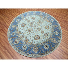 Load image into Gallery viewer, 7&#39;1&quot;x7&#39;1&quot; Arctic Blue, All Over Shah Abbas Flower Design, Natural Dyes, Densely Woven, Agra, Pure Wool, Hand Knotted, Round, Oriental Rug FWR456864
