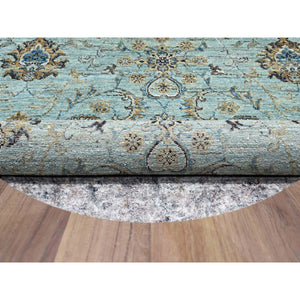 7'1"x7'1" Arctic Blue, All Over Shah Abbas Flower Design, Natural Dyes, Densely Woven, Agra, Pure Wool, Hand Knotted, Round, Oriental Rug FWR456864